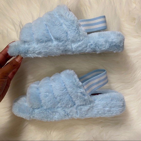 BABY BLUE Furry Sling Back Slipper Sandal - Picture 4 of 5